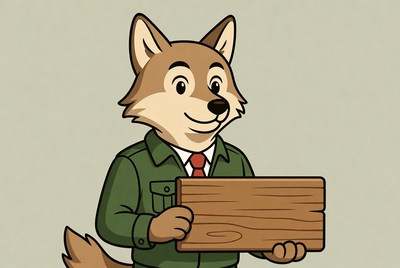 Cartoon wolf holding blank sign