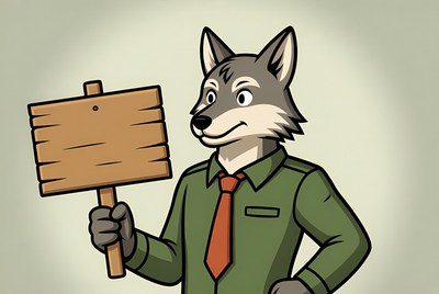 Wolf character holding blank sign