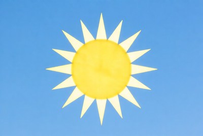 Bright yellow sun on blue sky