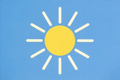 Bright yellow sun on blue background
