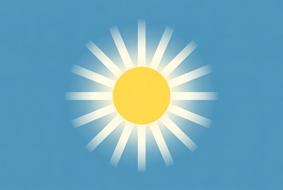 Bright yellow sun on blue background