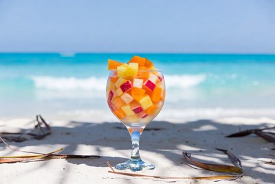 Fruit Salad in Glass on Beach