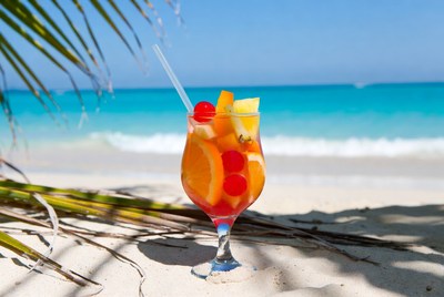 Tropical Fruit Punch on Beach