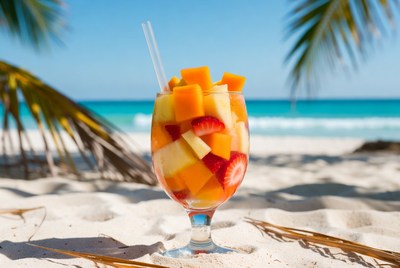 Mango Fruit Salad on Beach