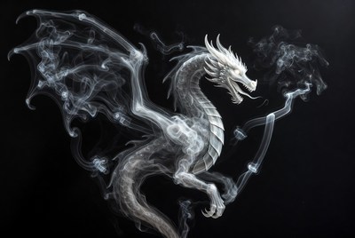 White Dragon with Smoke Wings