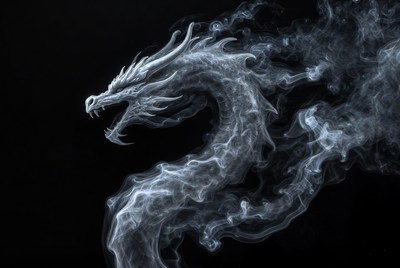 White Dragon on Black Background
