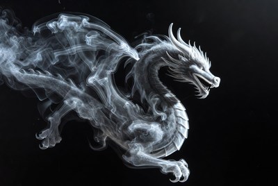 White smoke dragon on black background