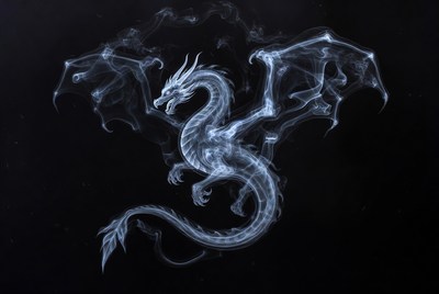 White Smoke Dragon on Black Background