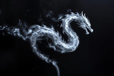 White smoky dragon on black background