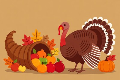 Thanksgiving Turkey Cornucopia Illustration