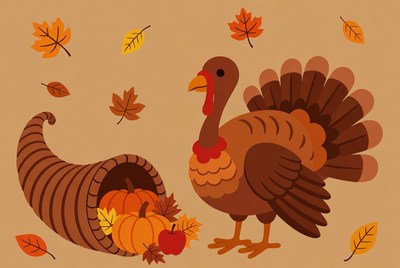 Thanksgiving Turkey with Cornucopia