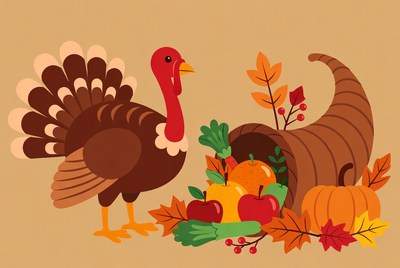 Thanksgiving Turkey with Cornucopia
