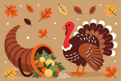 Thanksgiving Turkey with Cornucopia