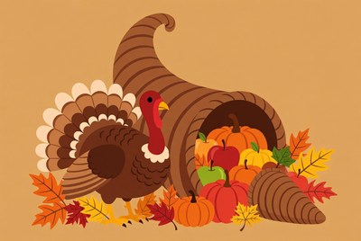 Thanksgiving Turkey in Cornucopia