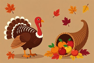 Thanksgiving Turkey Cornucopia Illustration