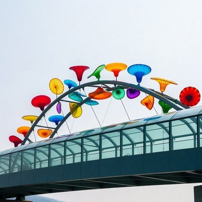 Colorful Trumpet Flowers on Glass Bridge