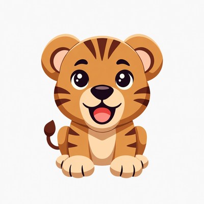 Cute cartoon baby tiger smiling
