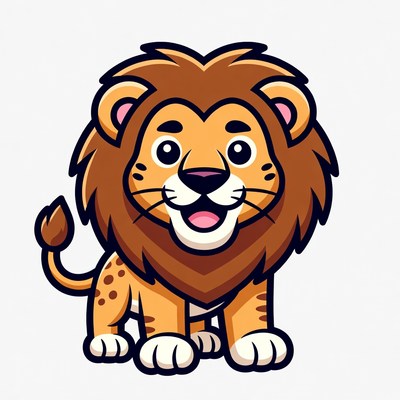 Cartoon Lion Smiling on White Background