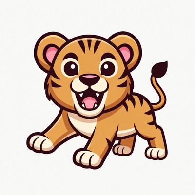 Cute cartoon tiger cub roaring