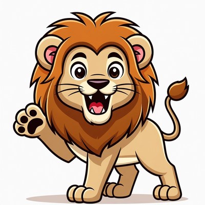 Cartoon Lion Waving Happily