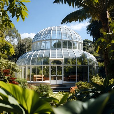 Glass Dome Greenhouse in Lush Garden