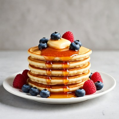Pancakes with blueberries and raspberries