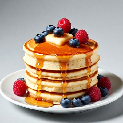 Pancakes with blueberries and raspberries