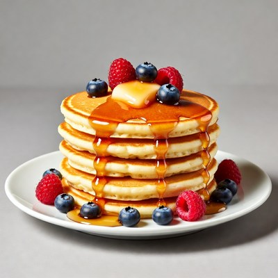 Stack of Pancakes with Berries and Syrup