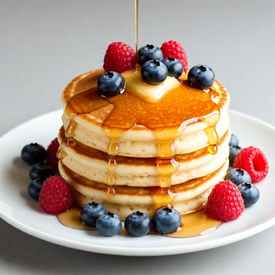 Pancakes with Maple Syrup and Berries