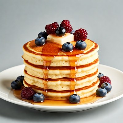 Pancakes with blueberries and raspberries