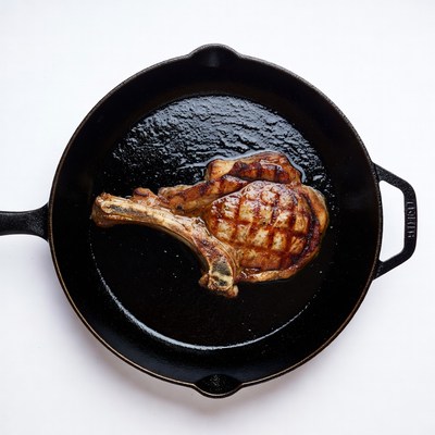 Grilled Pork Chop in Cast Iron Skillet