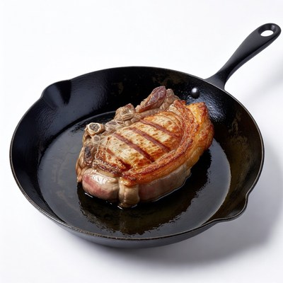 Grilled Pork Chop in Cast Iron Skillet