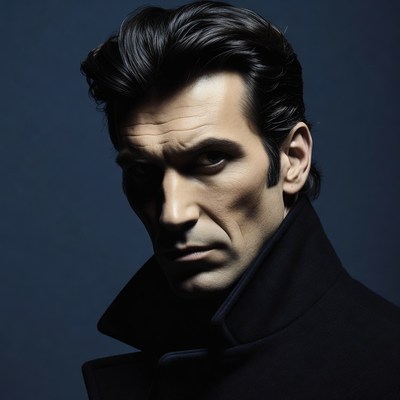 Man in black coat intense gaze