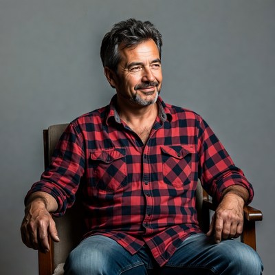 Man in plaid shirt sitting