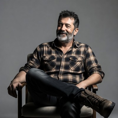 Man in plaid shirt sitting in chair