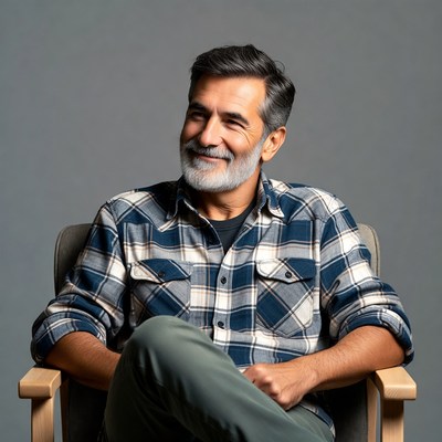 Smiling mature man in plaid shirt