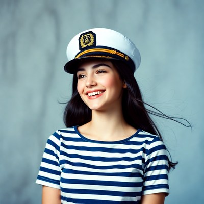Smiling woman in sailor hat