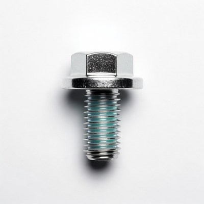 Silver hex bolt with blue threads