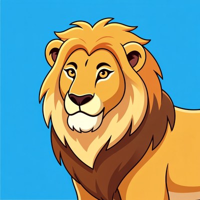 Cartoon Lion on Blue Background