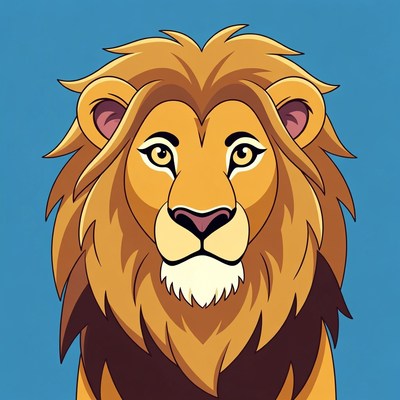 Cartoon Lion on Blue Background