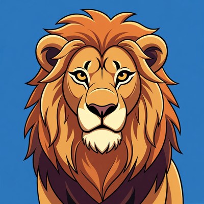 Cartoon lion on blue background