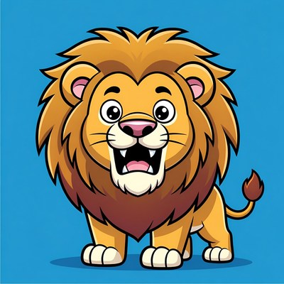 Cartoon Lion Roaring on Blue Background