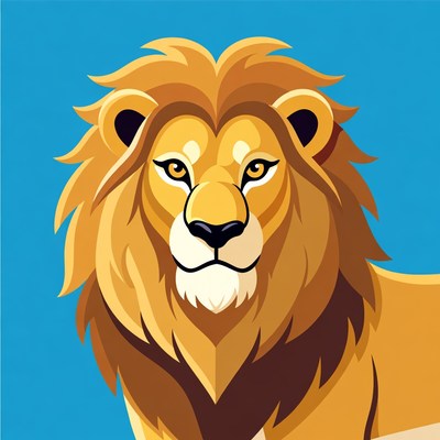 Cartoon lion on blue background