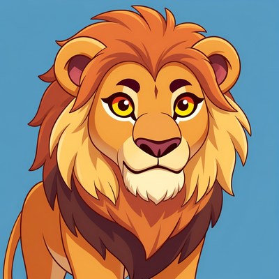 Cartoon Lion on Blue Background
