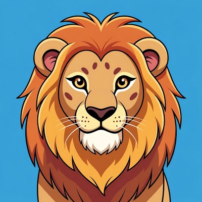 Cartoon Lion on Blue Background