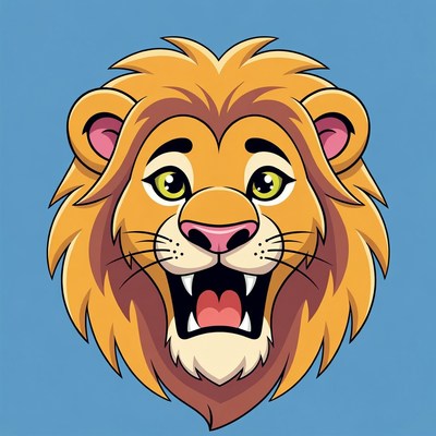 Cartoon Lion Roaring with Open Mouth