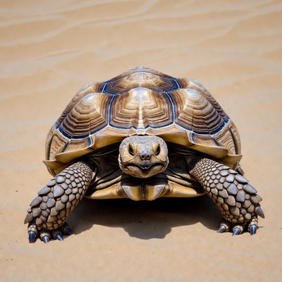 Sulcata Tortoise on Sandy Desert