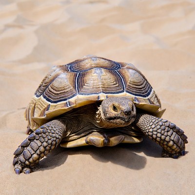 Sulcata Tortoise on Sandy Desert