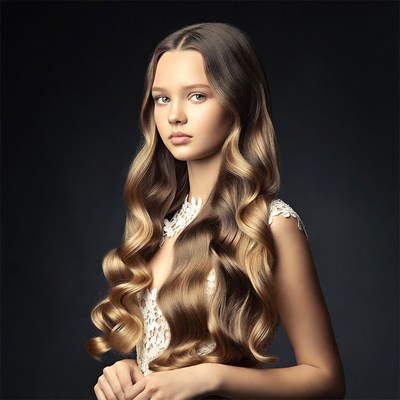 Teen girl with long wavy hair