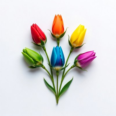 Rainbow Tulips on White Background